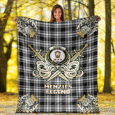 Clan Menzies Black  & White Modern Tartan Gold Courage Symbol Blanket GR64 Clan Menzies Tartan Today
